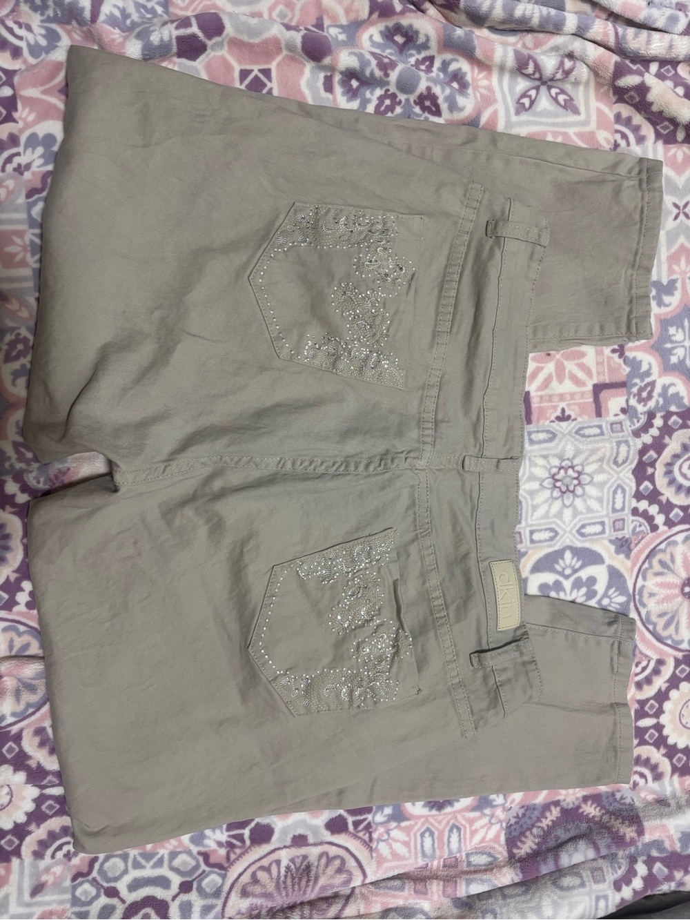 Straight Leg Jeans with Embellished Back Pockets - Taupe